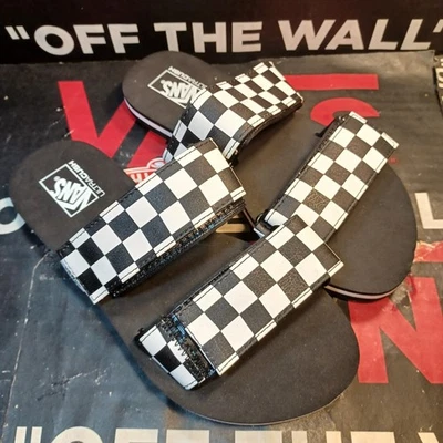 Vans Hombre 4/Mujer 5.5 Cayucas Slides Negro/Blanco Cuadros UltraCush Foto 1 de 4