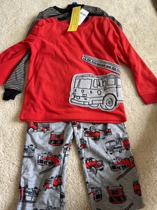 Brand New Carters Boy’s Fire Truck Winter Set Of 3 Pajama - Picture 1 of 4