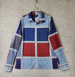 Stussy Paisley Bandana Patchwork Shirt Mens Large Red White Blue Button EUC - Picture 1 of 13