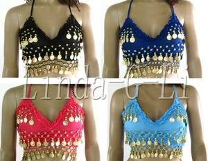 New Sexy Belly Dance Bra Top Choli with Gold Coins 8 Colors 8/4 - Picture 1 of 20