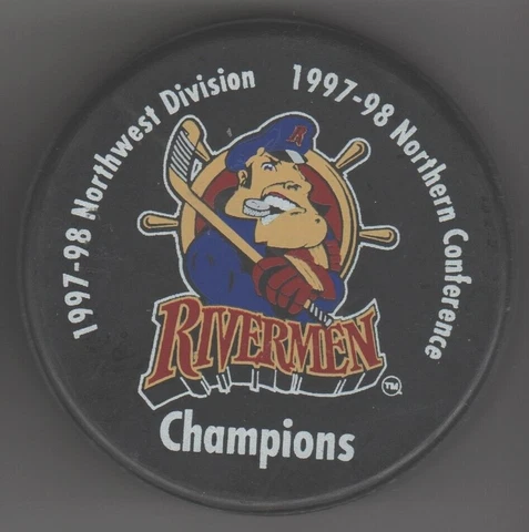 Peoria Rivermen 1997 Con Champions 98 North ECHL Hockey Puck Lindsay Ships Wheel Cover