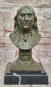 Benjamin Franklin, padre fundador de EE. UU., escultura de bronce busto estatua - Imagen 1 de 10