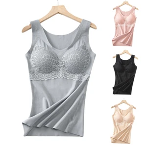 Women Cami Vest with Built In Bra Spaghetti Strap Tank Top Comfy Sports Tunic - Picture 1 of 13