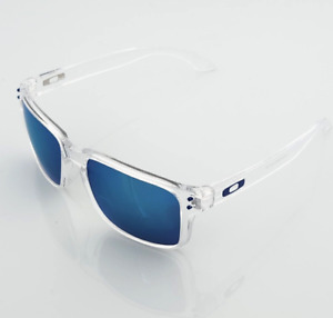 High Quality Sports Sunglasses Crystal Clear Frame Blue Mirror Lens Blue Logo