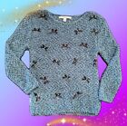LC Lauren Conrad | Cozy Teal Bow & Pearl Stretchy Sweater Women's Size Small