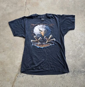 Vintage 80s 3D Emblem Harley Davidson Flying Attack Eagle Shirt L Biker Moto - Picture 1 of 4