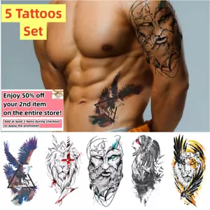Juego de 5 - Pegatinas Tatuajes Temporales Impermeables Tigre León Águila Brazo y Arte Corporal - Imagen 1 de 11