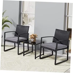 3 Pieces Outdoor Patio Furniture Set, Modern Wicker Bistro Set, Conversation - Picture 1 of 8