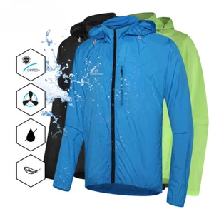 Men Waterproof Ultralight Cycling Jacket Long Sleeve Windbreaker Detachable Hat - Picture 1 of 29
