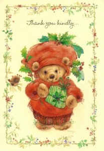 2 Christmas Holiday Thank You Mary Hamilton Mary's Brown Bears Hallmark Card