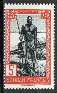 Sudán Francés 1931, 5Fr Barquero Níger MNH, YV 86 - Imagen 1 de 1
