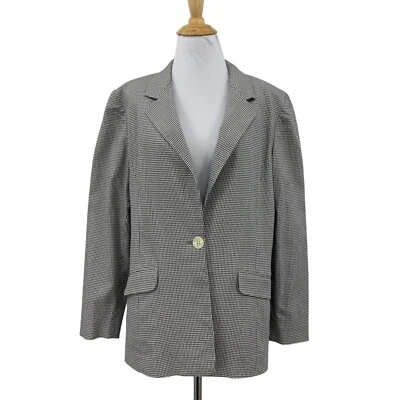 Vintage Liz Claiborne Blazer Womens 14 Petite Houndstooth Single Breasted Notch - Image 1 of 4