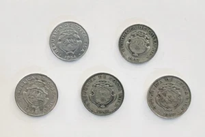Costa Rica Coín Lot 5 Coins 1 Colon 2 Colones Various Years Central America - Picture 1 of 2