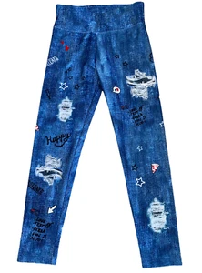 Justice girls printed distressed denim (not real denim) leggings 7 - Picture 1 of 2