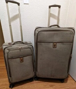 2 London Fog Cambridge Luggage Suitcases Brown Houndstooth Nesting 33" & 25" - Picture 1 of 20