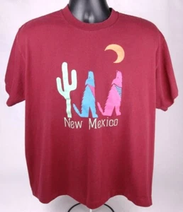 Vtg New Mexico T Shirt-XL-Maroon-Coyote Moon Cactus-Single Stitch-Hef-T-Made USA - Picture 1 of 4