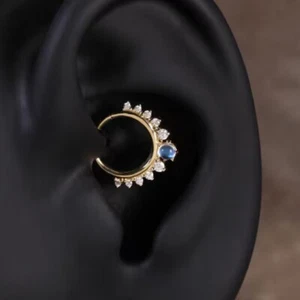 Moonstone &Graduation Diamonds Cluster Beautiful Septum Clicker In 14kSolid Gold - Picture 1 of 6