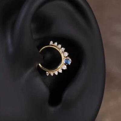 Moonstone &Graduation Diamonds Cluster Beautiful Septum Clicker In 14kSolid Gold - Image 1 of 4