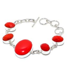 Italian Red Coral Gemstone Handmade 925 Sterling Silver Jewelry Bracelet Sz 7-8"