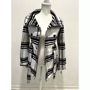 BCX JUNIORS BELTED DOUBLE-BREASTE WHITEBLACK SIZE XS NEW B31 - Picture 1 of 10