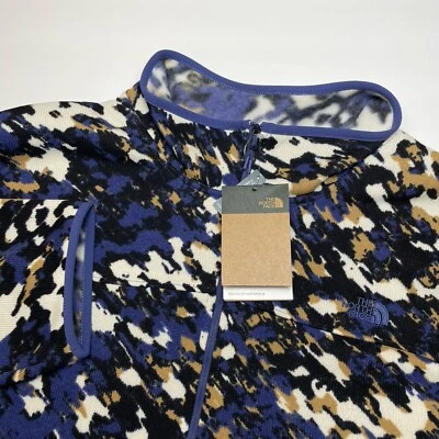 NOVO The North Face Masculino Grande Faixa Frontal 4X 1/2 Zíper Lã Multicolorido Azul Caverna - Imagem 1 de 4