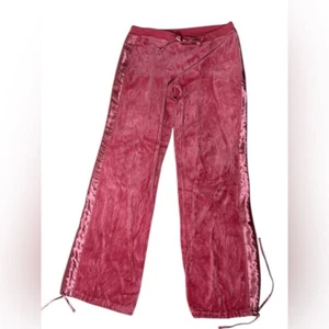Pantalones deportivos de terciopelo rosa satinado a rayas laterales tiro bajo pequeños 2003 Juicy Era - Imagen 1 de 10