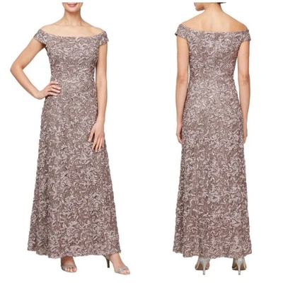 Vestido Alex Evenings Largo Roseta Fuera del Hombro Línea A Talla 10 Nuevo $259 Foto 1 de 4
