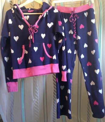"Betsey Johnson" Cozy Fleece Hearts Hoodie/Pant PAJAMA/LOUNGE Set Woman M - Image 1 of 4