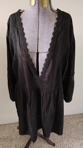 Boho Salty Lemon Black Dress Beach Cover-up Women's Embroidery V Neck L NWT - Picture 1 of 7