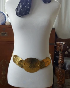 VTG Boho Hammered Brass Disc Chain Belt Statement Retro Festival Hippie - Picture 1 of 6