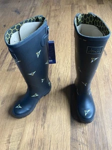Joules Tall Wellies Black Bee Womens Size 3 Adjustable Calf Garden Brand New - Picture 1 of 6