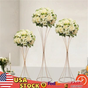 3 pcs Gold Wedding Table Hourglass-shaped Flower Stand For Anniversary Ceremony - Picture 1 of 19