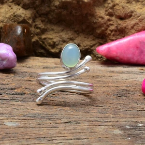 Llamativo Aqua Calcedonia Gema 925 Plata de Ley Hecho a Mano Anillo Todo Talla - Imagen 1 de 3