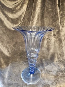 Antique (1920s) Italian Murano Art Glass Vase Blue Hand Blown Spiral Large - Picture 1 of 10