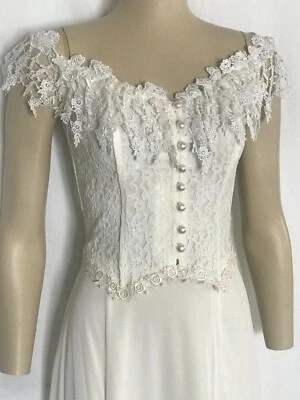 Western Ivory Lace Corset Top with Chiffon Skirt Casual Wedding Outfit, S-XXXL - Image 1 of 4
