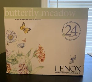 Lenox Butterfly Meadow 24 Pc Dinnerware Set Bowls Plates Cups NEW NOS OPEN BOX - Picture 1 of 8