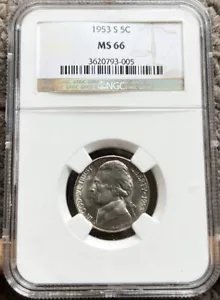 1953 S Jefferson Nickel NGC MS 66 - Picture 1 of 2