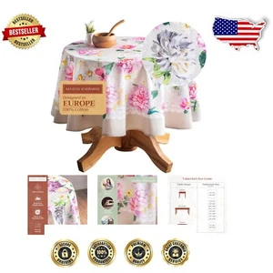 Machine Washable Floral Round Tablecloth - 69" Cotton for Dining & Parties - Picture 1 of 11