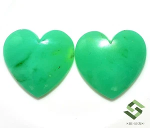 19x19 mm Natural Chrysoprase Heart Shape Cabochon Pair 24.10 CTS Loose Gemstones - Picture 1 of 6