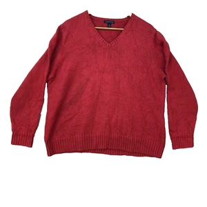 Lands' End Red Cotton Knit Long Sleeve Jumper Men Size UK XL - Picture 1 of 8