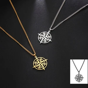 Collana catena pendente la bussola in acciaio colore argento/oro/nero unisex pun - Imagen 1 de 11