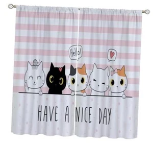 Cat Blackout Curtains Home Decor,Pink W42"x L63"(21" x 63" each panel) Cat-07 - Picture 1 of 8