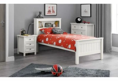 Julian Bowen Maine Surf White and Dove Grey Pine Bookcase Wooden Bed 3FT Single - Image 1 of 4