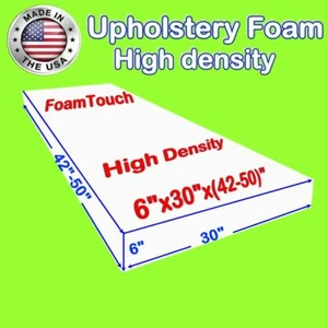 FoamTouch High Density Upholstery Foam Cushion 6" x 30" x (42-50)" Custom Cut - Picture 1 of 1