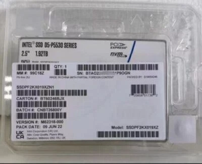 Intel 1.92TB P5530 SSD D5-P5530 U.2 SSDPF2KX019XZN1 NVME PICE. - Image 1 of 2