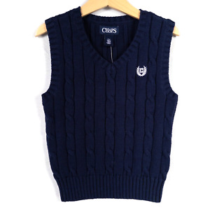 CHAPS Boys 3/3T Cable Knit Sweater Vest Navy Blue 100% Cotton V Neck NEW