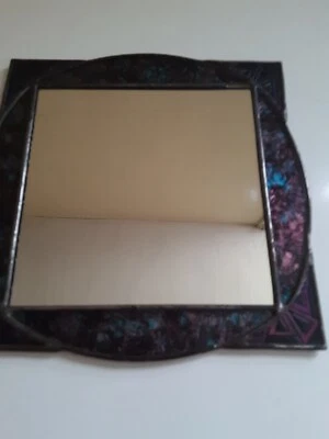 Small Leaded Glass? Accent Decor. MIRROR- Teal and Purple Swirls Interesting - Image 1 of 4