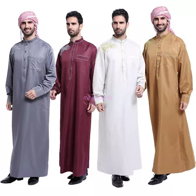 Abito musulmano uomo saudita Thobe Jubba Dishdasha Abaya uomini sauditi caftano islamico Thoub - Immagine 1 di 4