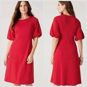 J Jill NWT Dress Midi Puff Sleeve Cherry Red Sz M Easy Care A Line - Picture 1 of 8