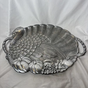 Lenox 24" Oval Truthahn Griff Platte Metall Serviergeschirr Thanksgiving Silber - Bild 1 von 9
